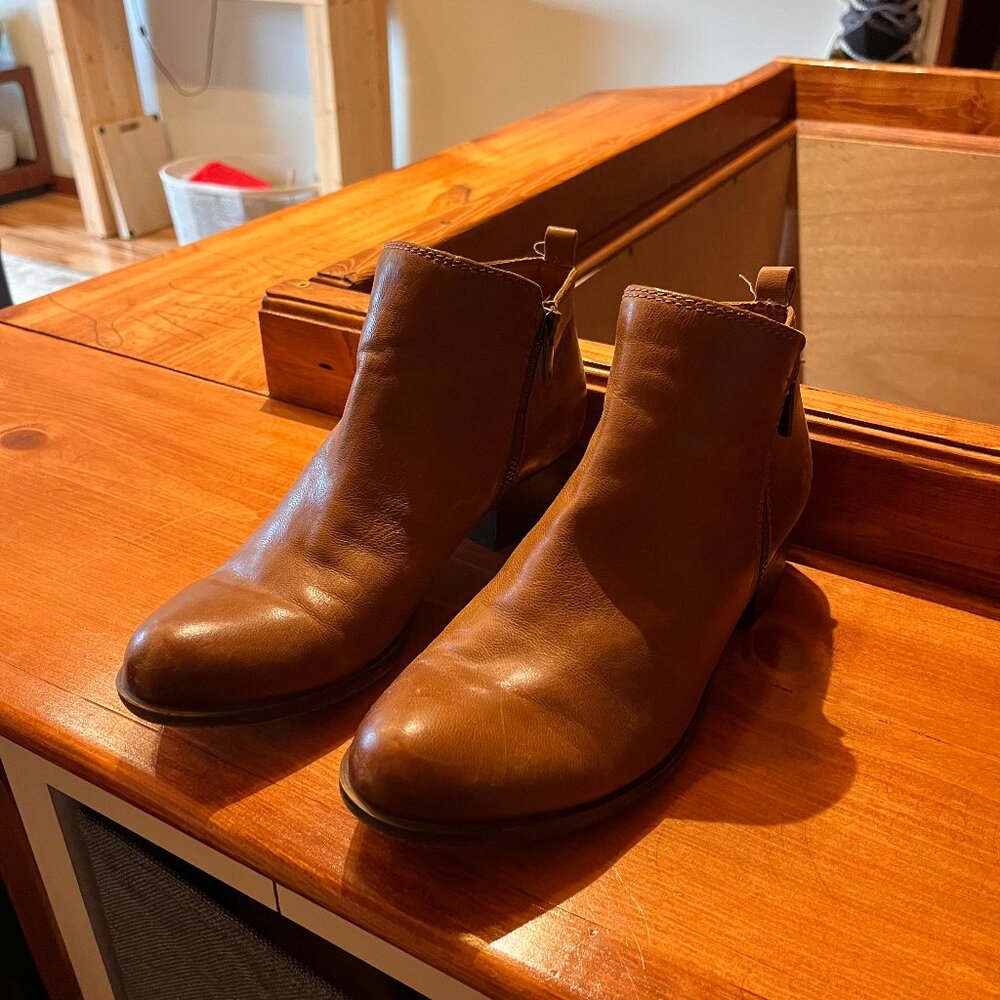 Lucky Brand Leather Booties Cognac Dual Zipper